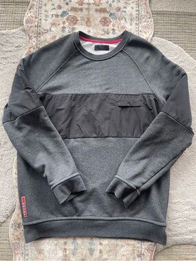 Prada Dark Gray Crewneck Sweater with Black Chest Panel